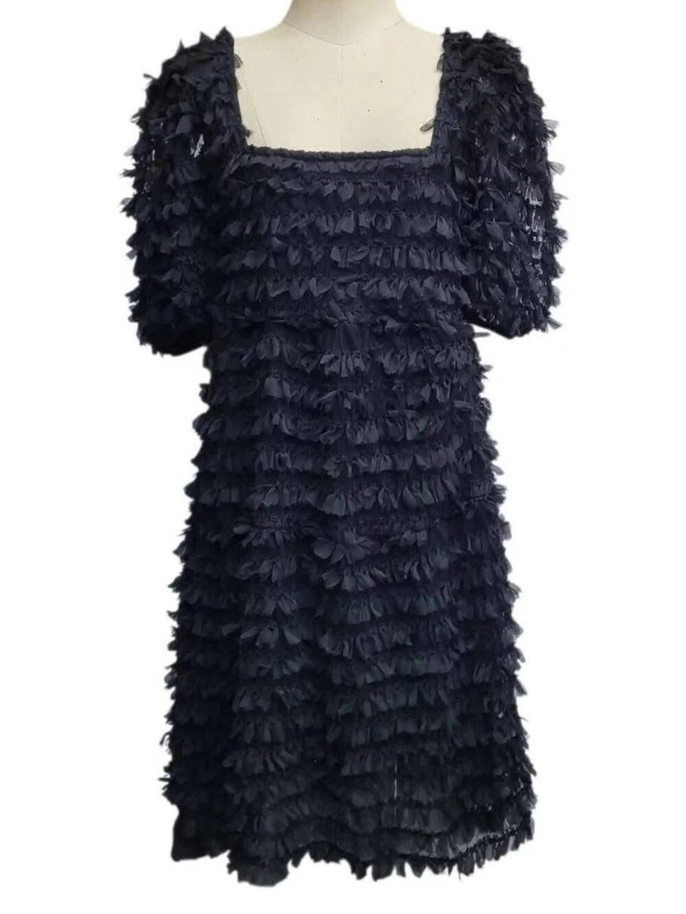 Zara Black Tulle Ruffled Mini Dress Size M NWT